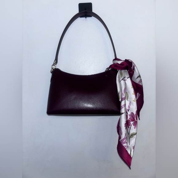 Kate Spade Burgundy Saffino leather shoulder bag w La Siene scarf and bag strap - Picture 2 of 6